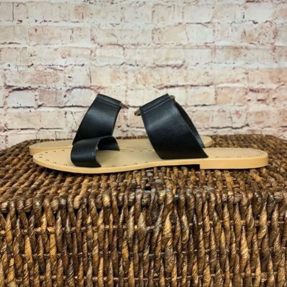 TOPSHOP HOORAY BLACK LEATHER SILVER RING SANDALS Sz 9.5 - Picture 8 of 9